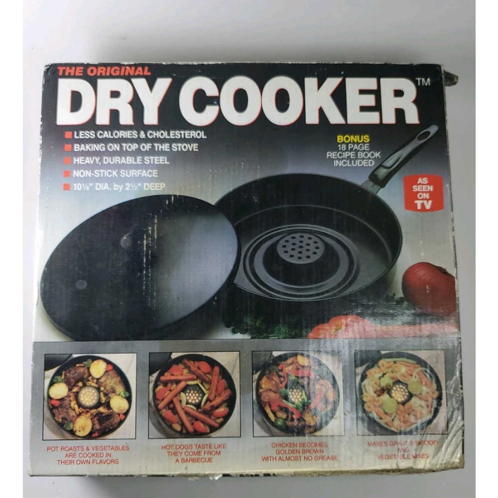 Vintage Cookware Dry Cooker As Seen On TV New in box, With Dry Cooker Cookbook